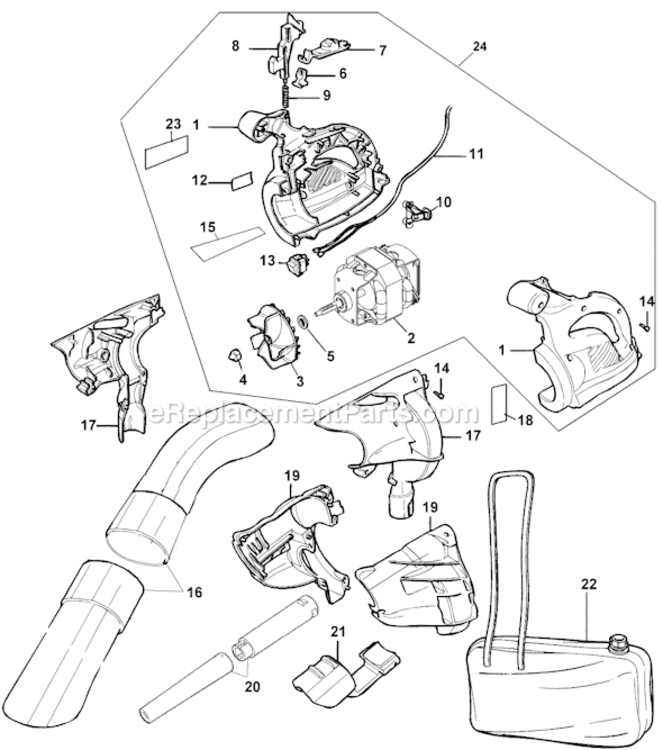 Page A Diagram and Parts List for BV9000 Type 2 Black and Decker Leaf Blower / Vacuum